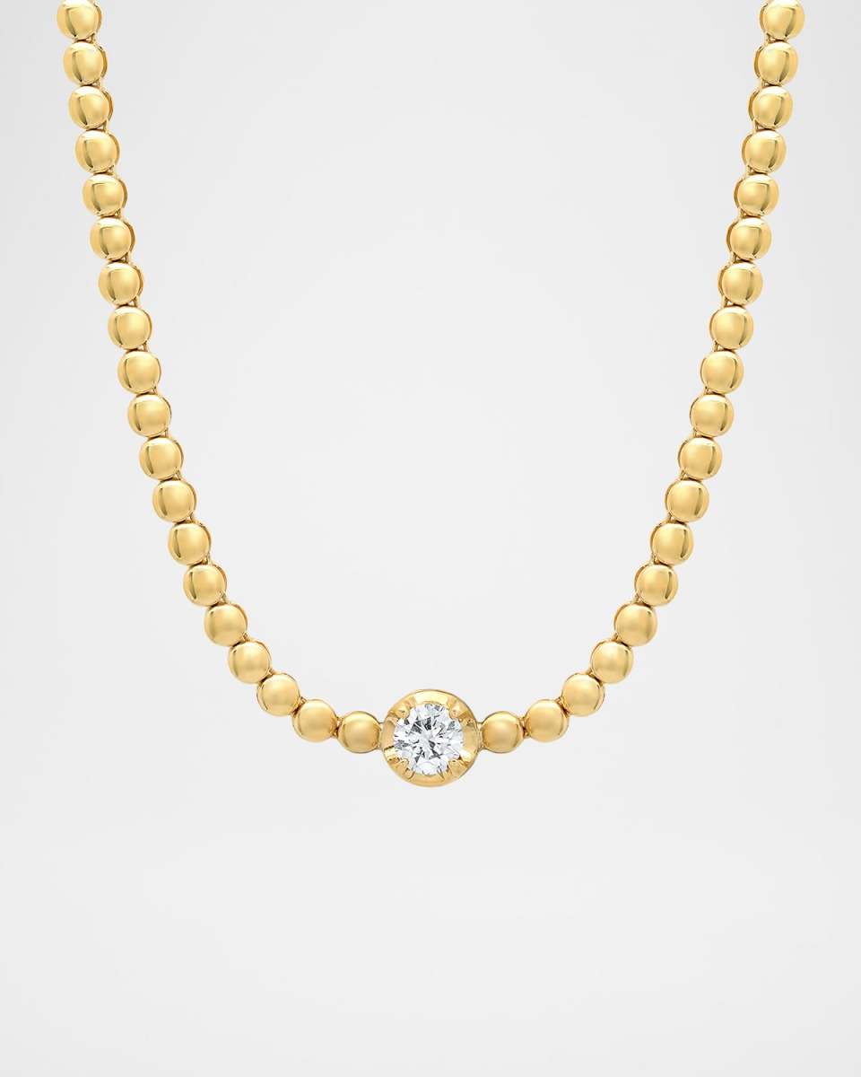 18K Yellow Gold Mini Bezel Tennis Necklace with Illusion Set Diamond